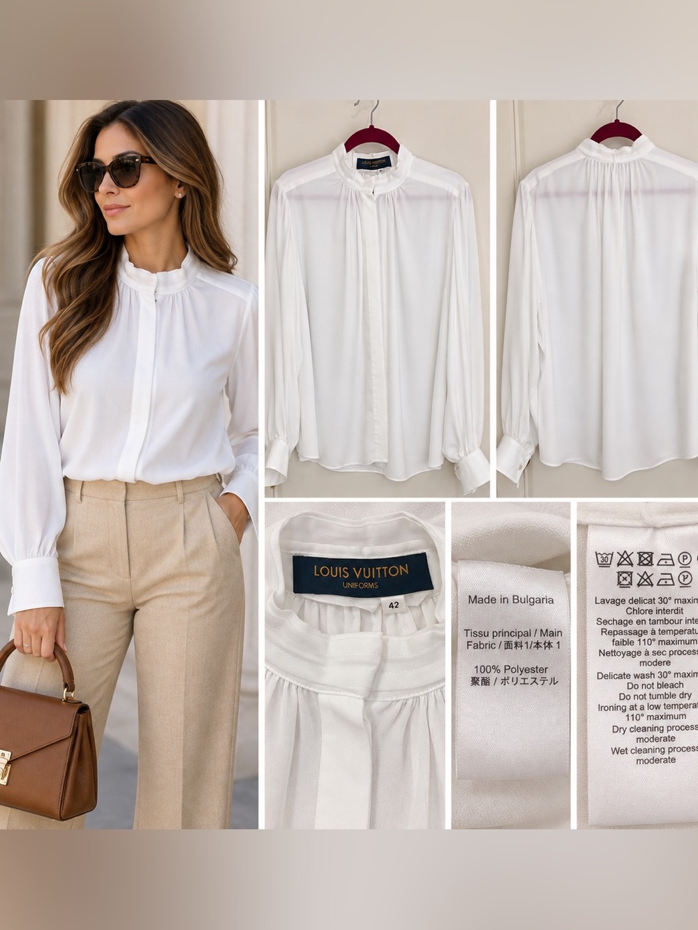 Louis Vuitton Ivory Ruffled-Stand Collar Long Sleeve Blouse